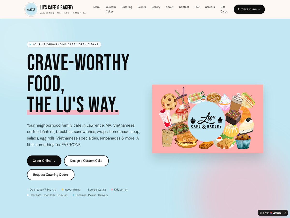 Lu's Cafe & Bakery live website preview